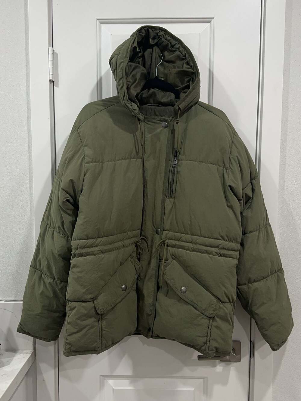 American Eagle Olive Green Hooded Puffer Jacket - Picture 5 of 5